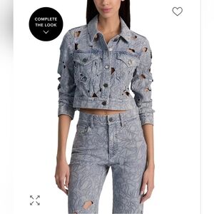 Alice + Olivia Chloe Embroidered Denim Cropped Jacket S 695